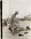 LEVITT, HELEN (1913-2009) Man at beach, Coney Island, NY * Man at beach (variant).